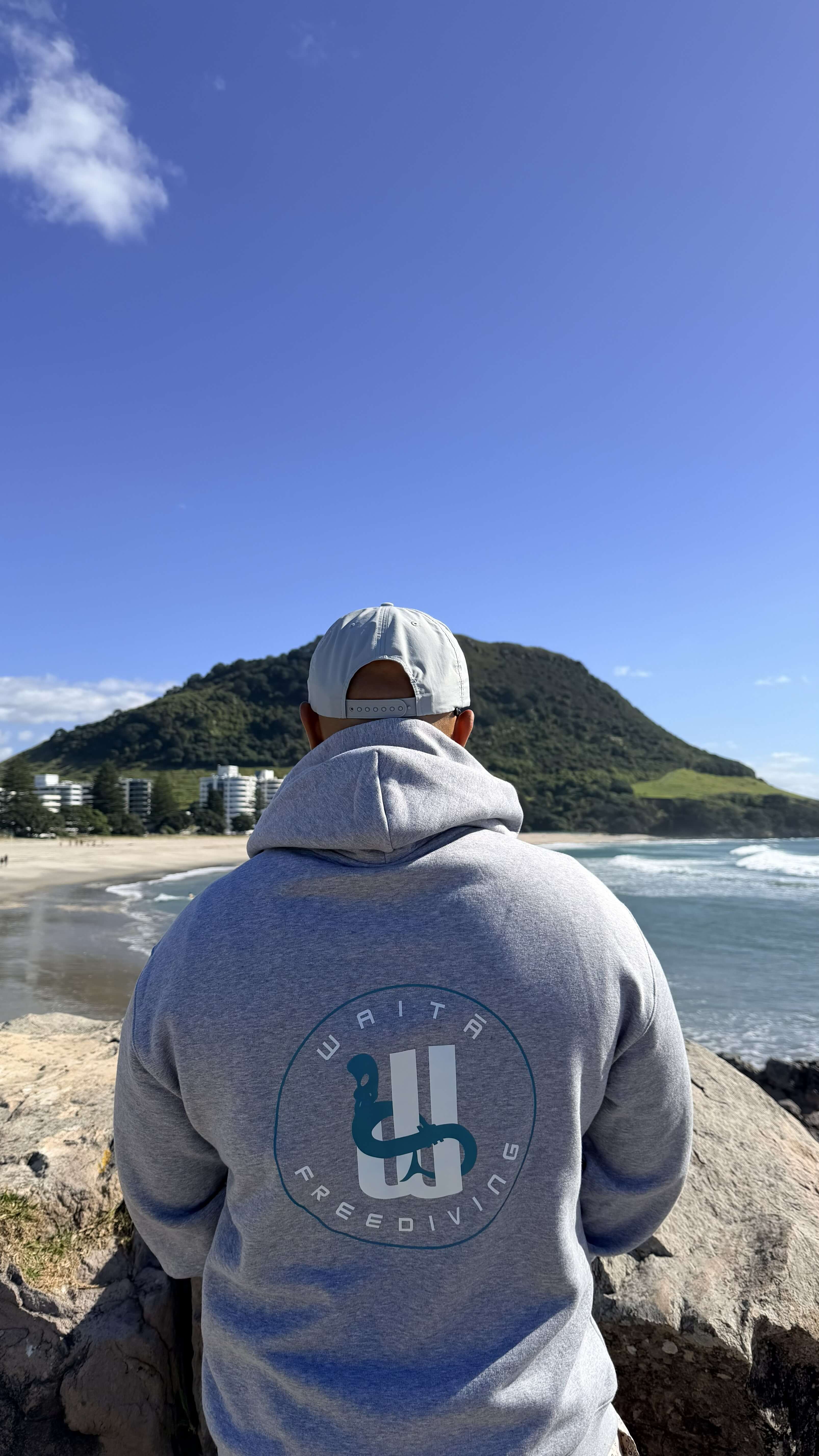Waitā Poraka hoodie in kiwikiwi, back view